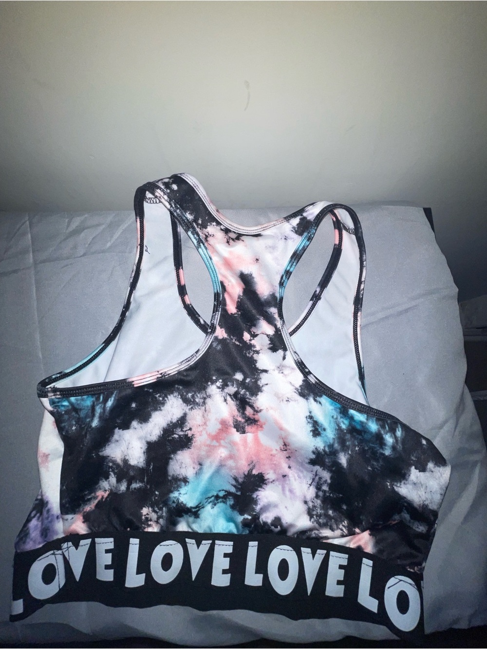 Tie-Dye Racerback Sports Bra and bottom with 'LOVE' Waistband for girls size 12